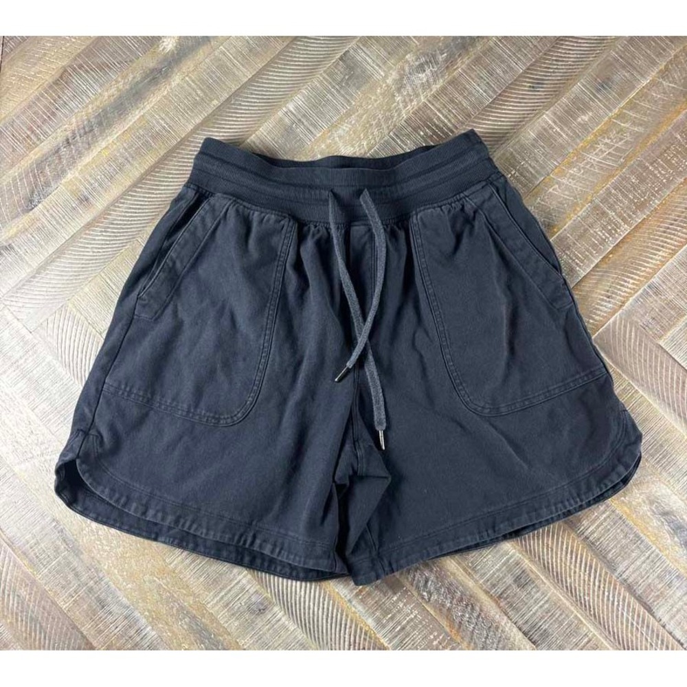 Athleta Farallon Midi Shorts Black Organic Cotton Stretch Drawstring Womens S